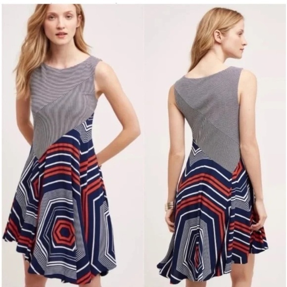Maeve Dresses & Skirts - Anthropologie Maeve Cameron Blue/Orange/White Asymmetrical Dress Size S